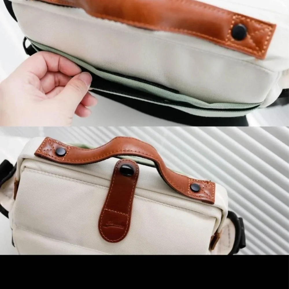 Two-Tone Canvas Bag with Leather Accents